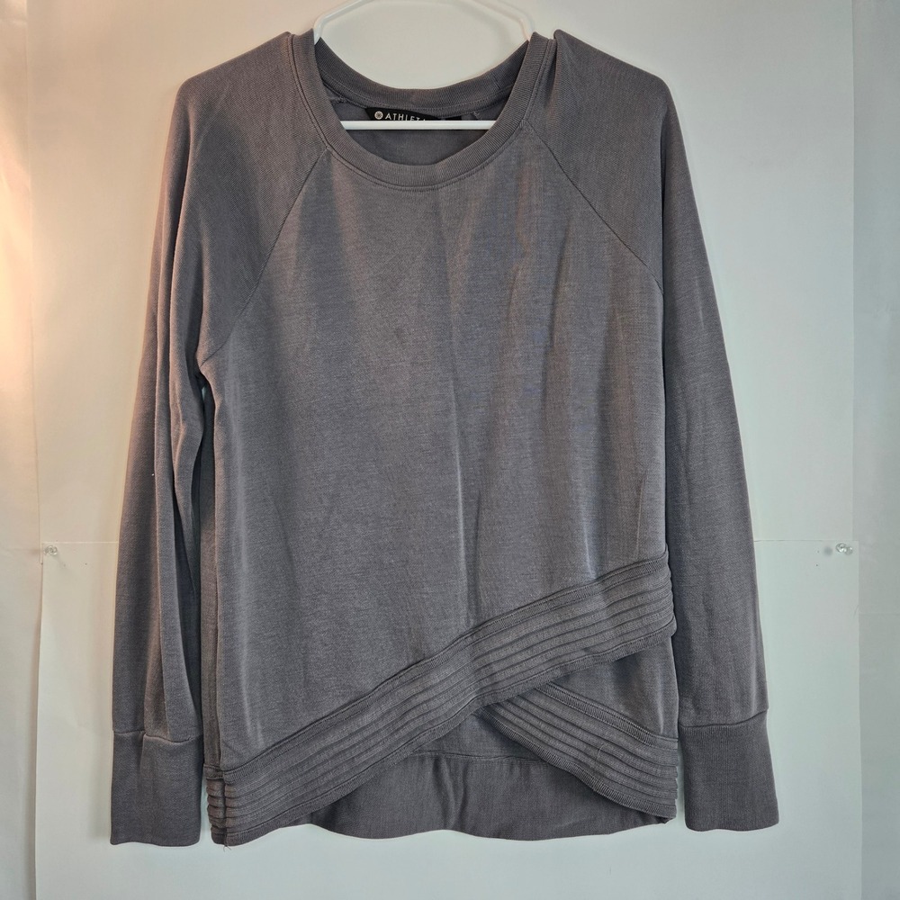 Athleta Womens Gray Crossover Tulip Hem Ribbed Pullover Sweatshirt Size M